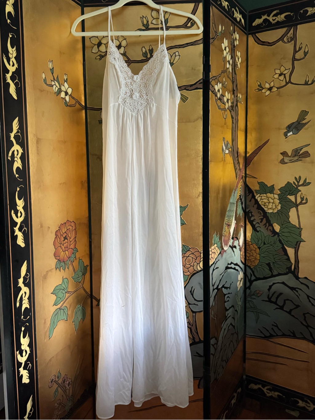 White Lace-Trim Maxi Slip Dress